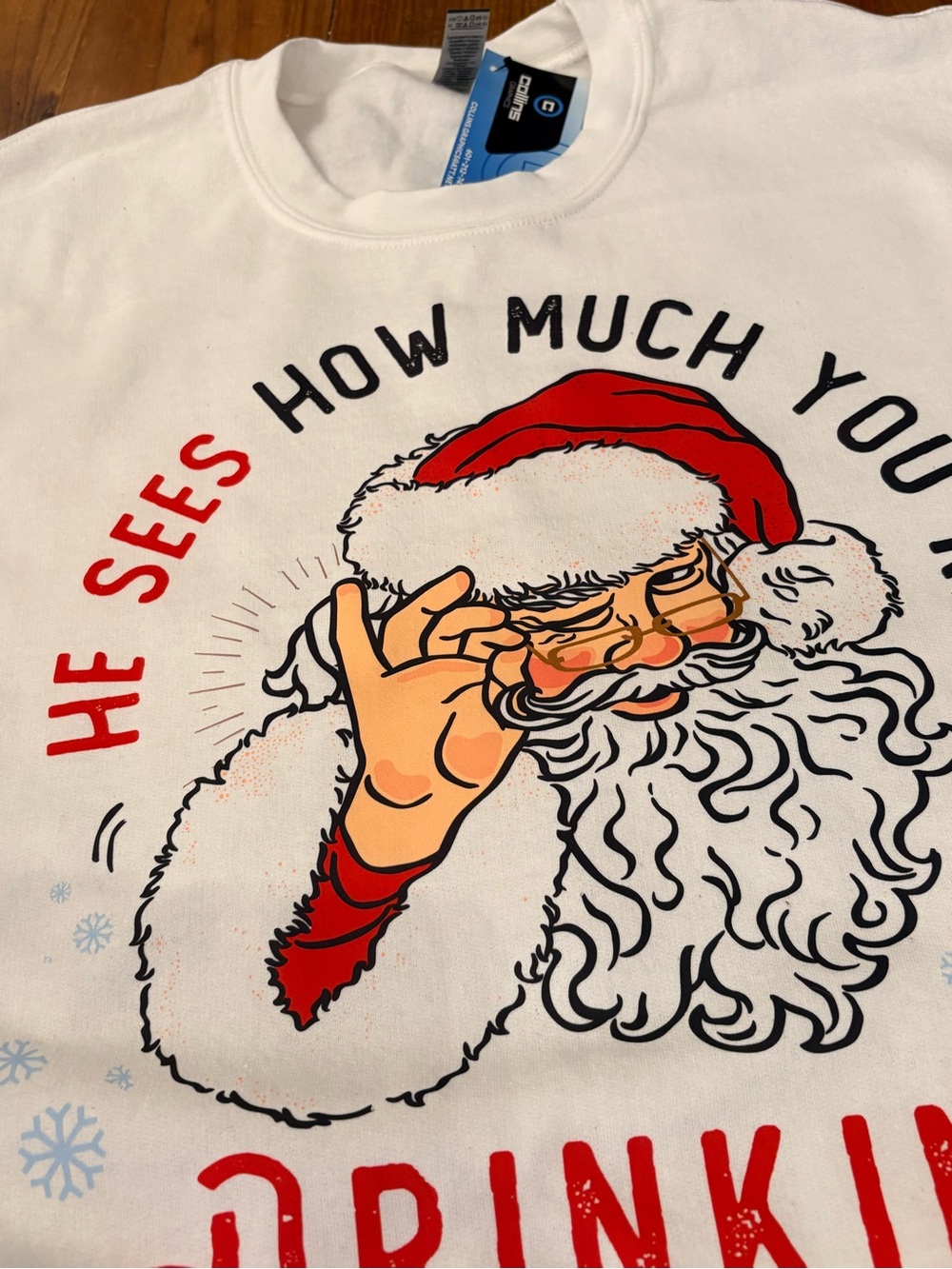 Funny Christmas sweatshirt Santa sees how much you’re drinking